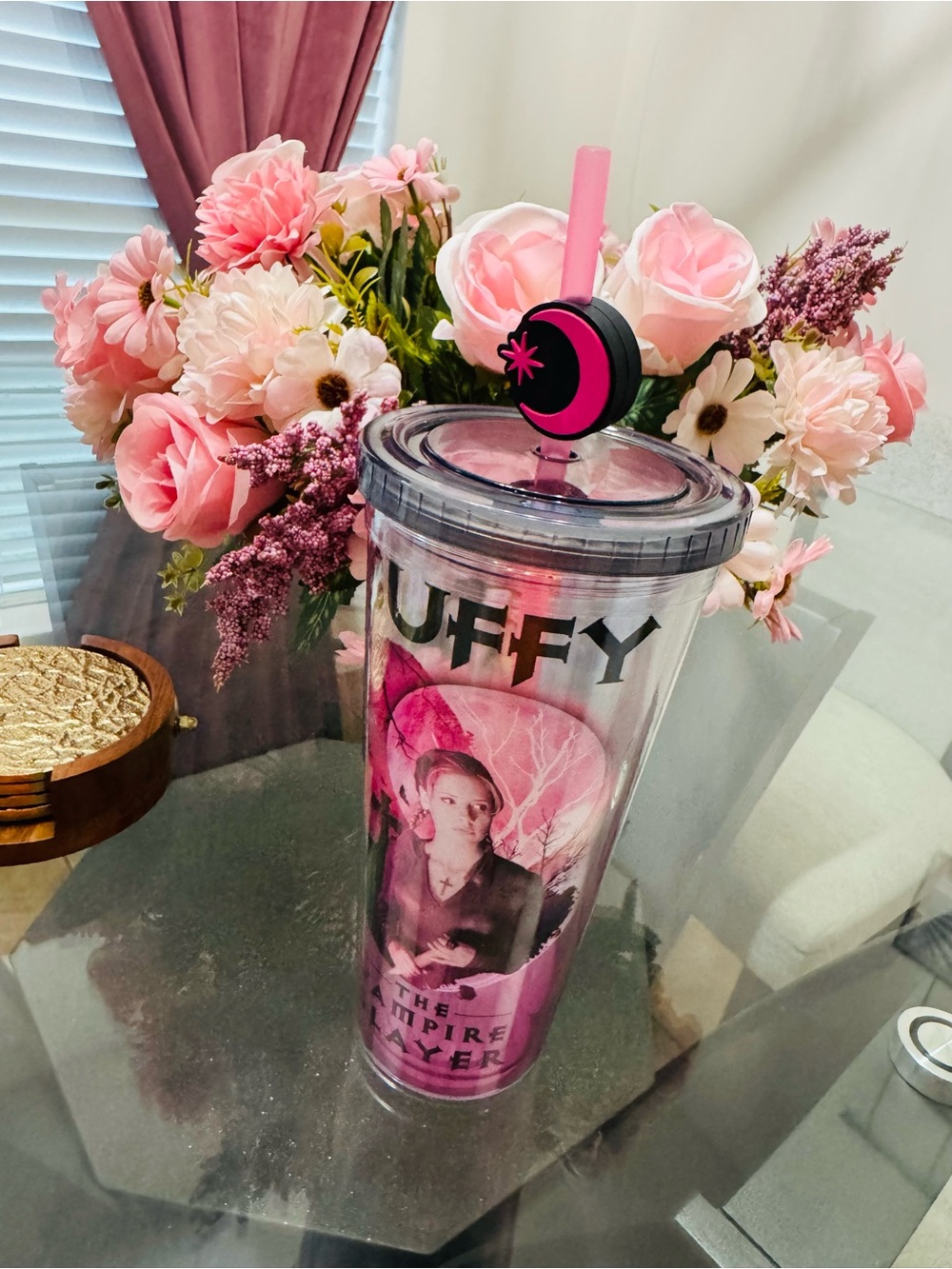 Buffy The Vampire Slayer Pink Graphic Tumbler with Straw